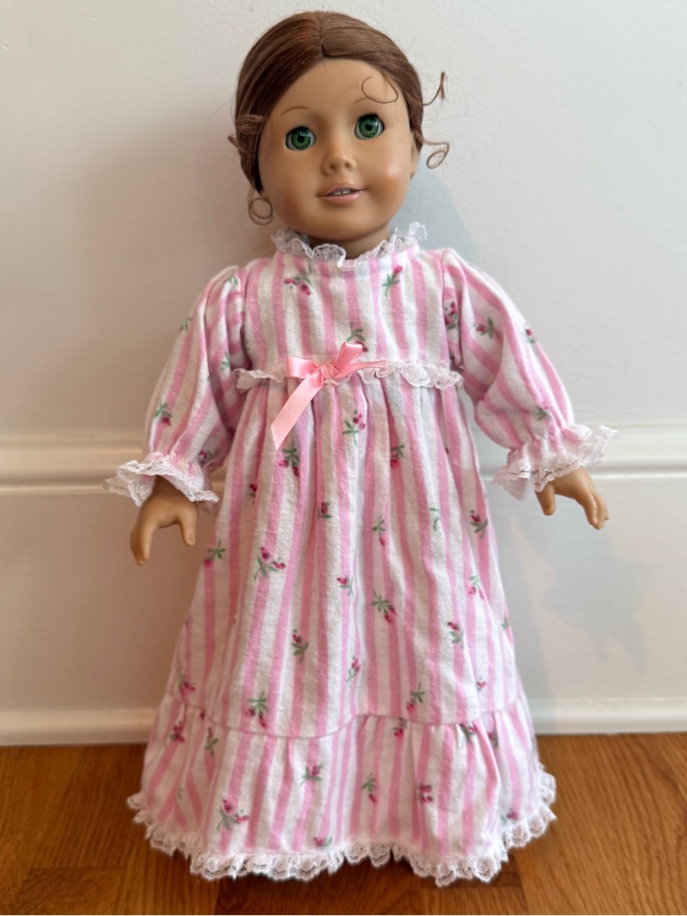 18” Doll Flannel Nightgown Pink Stripes and Floral design